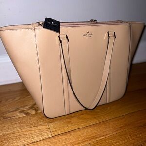 kate spade Leather Zip-Top Tote in Light Beige